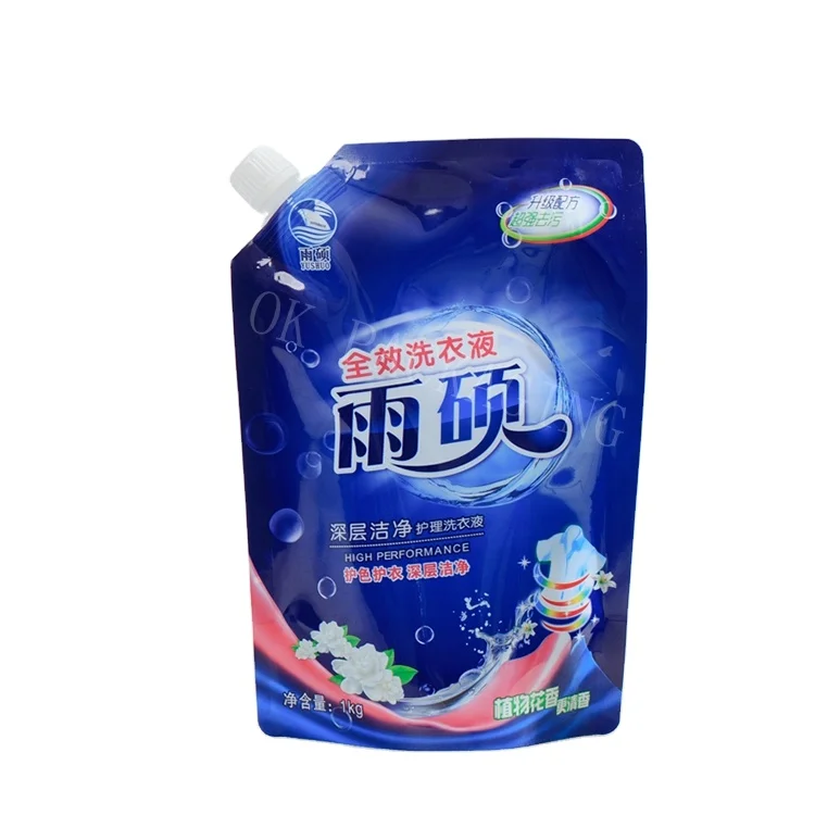 Custom Printed Stand Up Carrying Packaging Bag Laminated Plastic Washing Liquid Detergent 2l Fabric Softener Spout Pouch