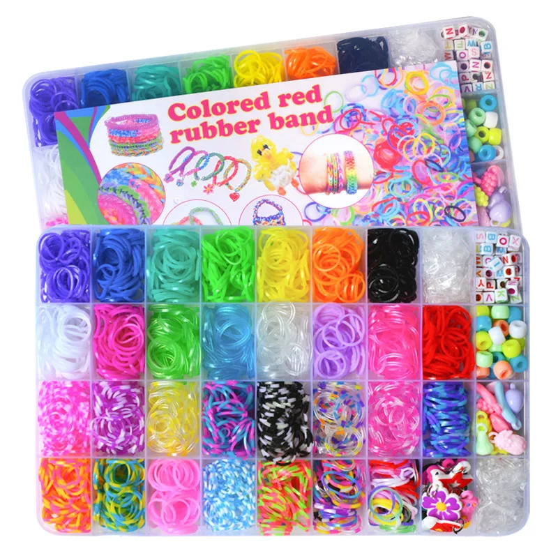 36 Colors 1600 Pieces DIY Handmade Gift Rubber Bands Loom Kit DIY Rainbow Rubber Band Bracelet Making Kit for Girls
