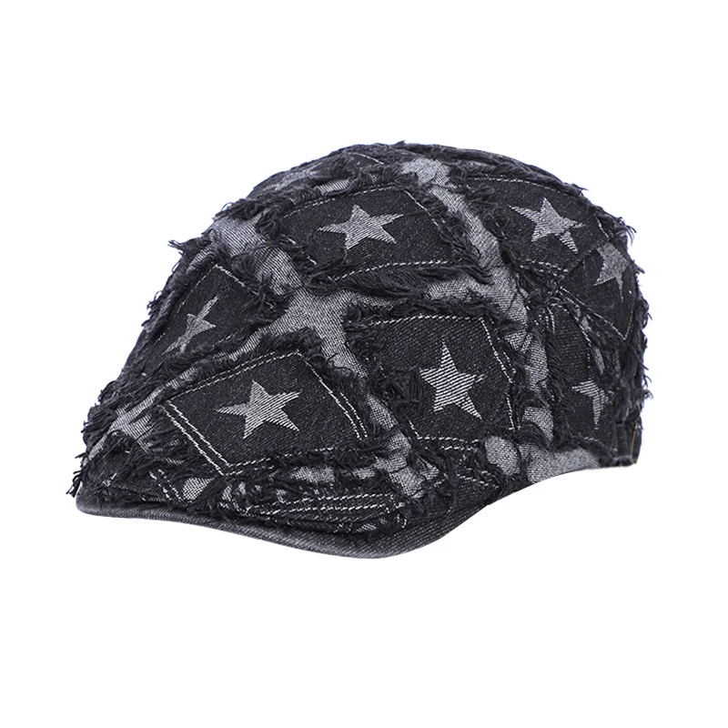 Unisex Denim Newsboy Hats Flat Ivy Gatsby Cabbie Driving Street Style Star Beret Cap