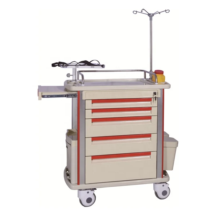 Medical Supplier Furniture Clinic Factory Price ABS Hospital Crash Cart Emergency Wheels High Quality Aluminum Emergency Trolley