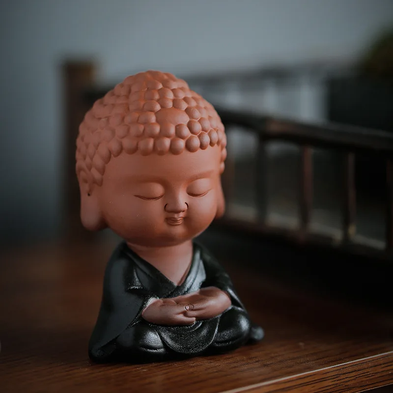 
Creative purple sand small Buddha tea ornaments Samanera tea-soaked tea pet ceremony decorations 