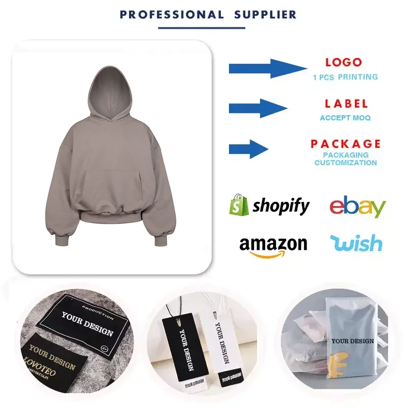 High Quality French Terry Oversized Boxy Hoodie Cotton Heavyweight Hoodie Drop Shoulder Puff Printing Customized Hoodie Unisex