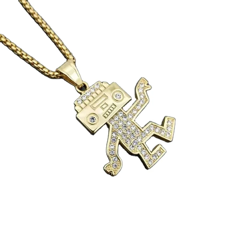Exaggerated dancing radio robot necklace Iced out  street top hiphop hiphop men rhinestone pendant punk men pendant