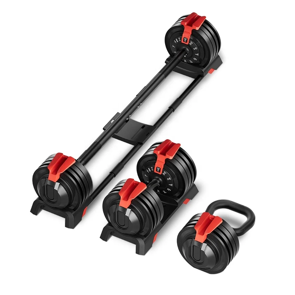 Wholesale 2023 New 3 In 1 Gym Weights Exercise 24Kg Adjustable Dumbbell Kettlebell Barbell 54Lbs