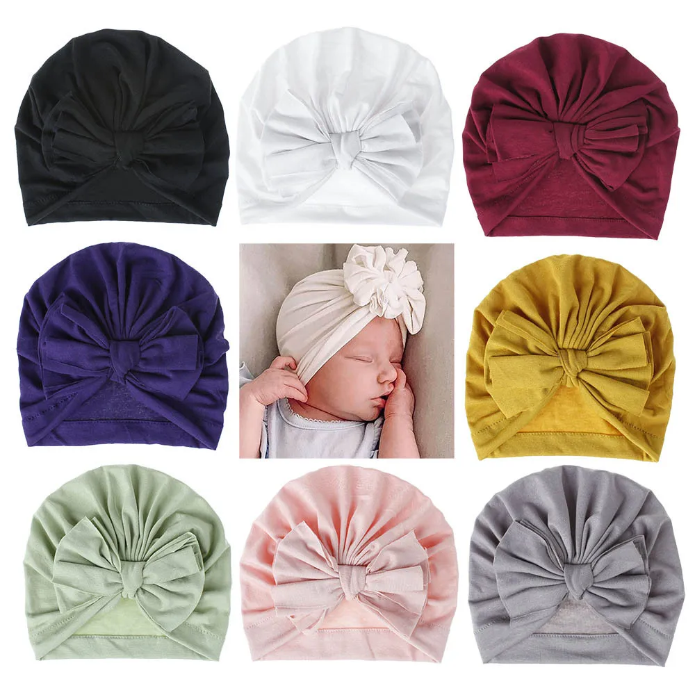 
New Design Wholesale 18 Colors Big Bow Headbands Popular Headdress Baby Turban 