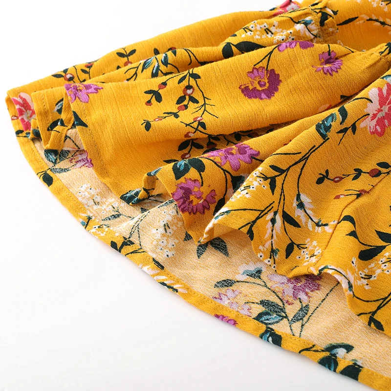 summer lady ruffle floral print bow tie slip beach embroidered casual dresses