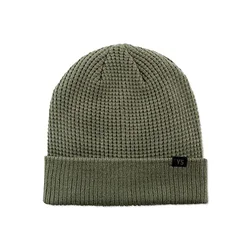 China Manufacture custom logo tag wool  cashmere waffle-knit design beanie hat rolled cuff beanies for men