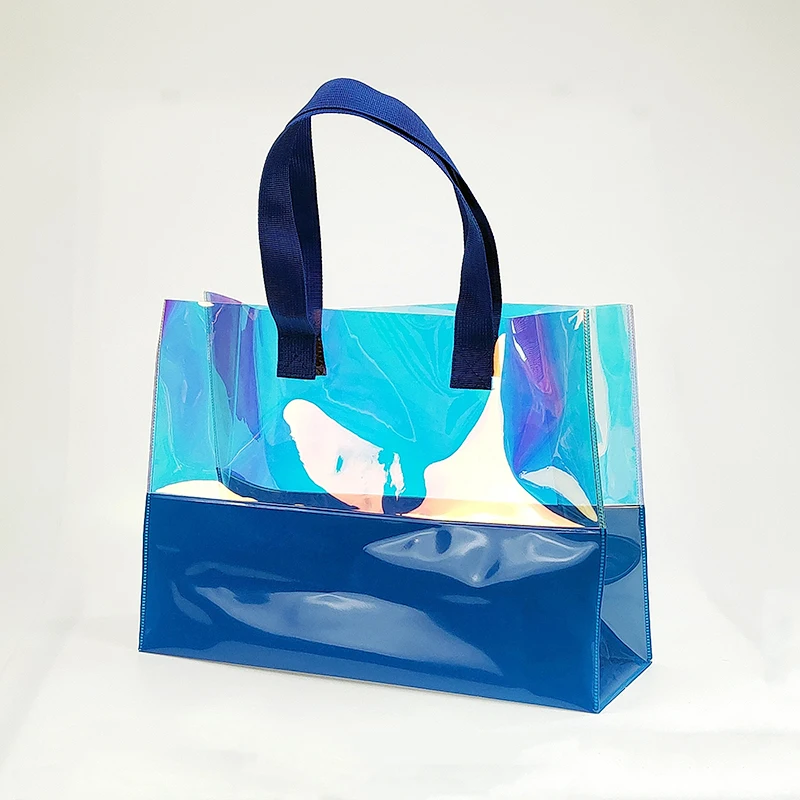 Printed Women Holographic Laser Tote Bag PVC Handbag Clear Shoulder Beach Gift Bag