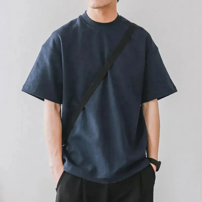 Wholesale Custom Anti-Pilling White Cotton 300 gsm Tshirt High Quality Thick Rib Collar Plain Oversized Tshirt Men