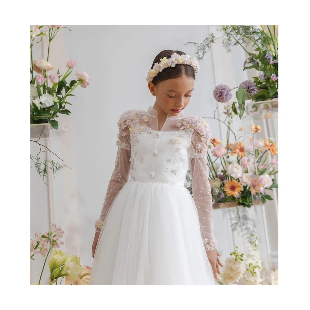 Yalindars white Long Sleeve lace dress dress, gorgeous and rich in layers,Noble and elegant Princess Party Dresses