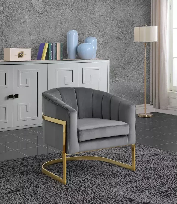 Velvet Royal Chair Accent Mid-Century Modern Single Lounge Chair with Metal Frame in Gold Finishing