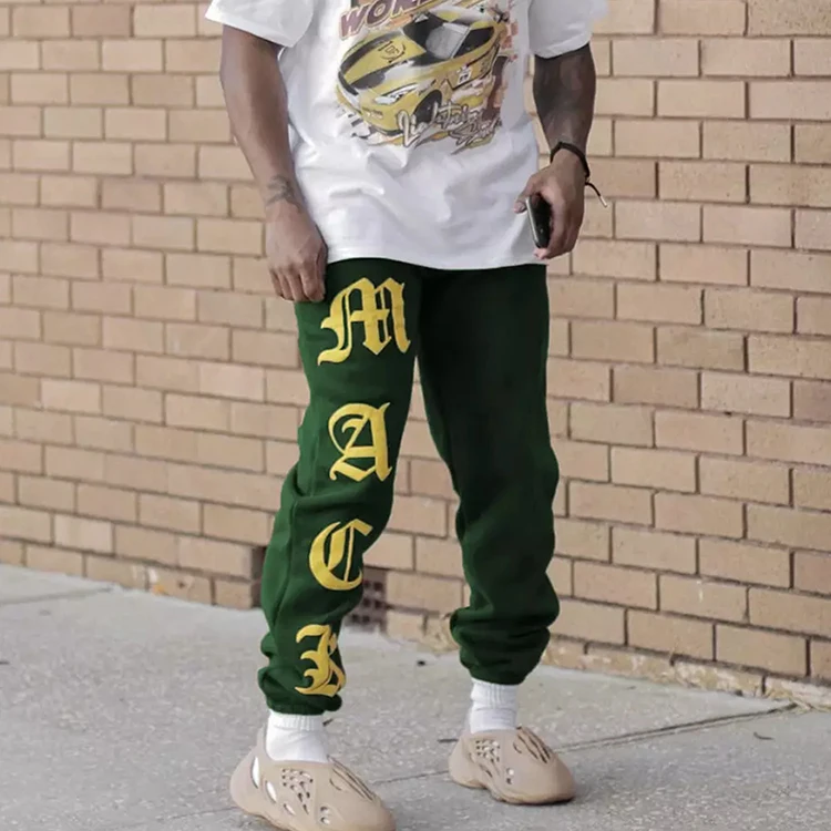 Custom Logo 3d Puff Print Sweat Pants Hip Hop Streetwear Pants Factory Cotton Fleece Jogger Sweatpants