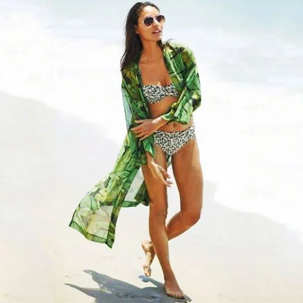 New style women casual open front floral print chiffon Kimonos