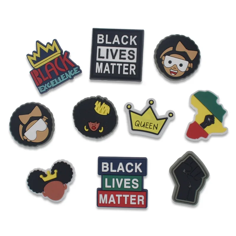 Black Live matter black culture PVC rubber croc shoe charms for Clogs shoe accessories crock