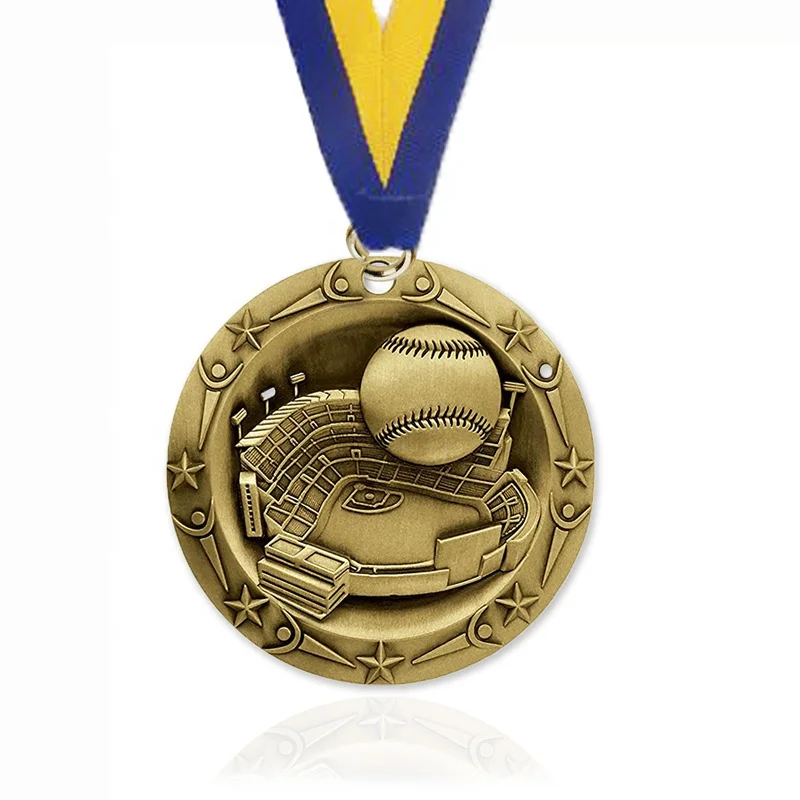 3D relief Metal zinc alloy zamak Sports Baseball competition championship gold silver bronze honor award Medal medallion trophy