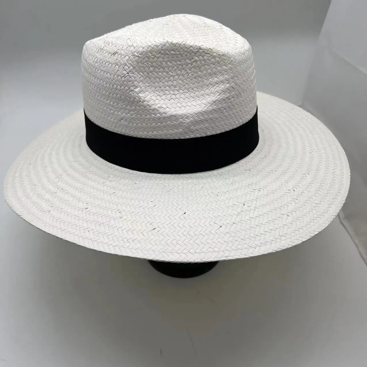 woven White Color Hot Sell Summer Paper Straw Panama Beach Hat with Black band