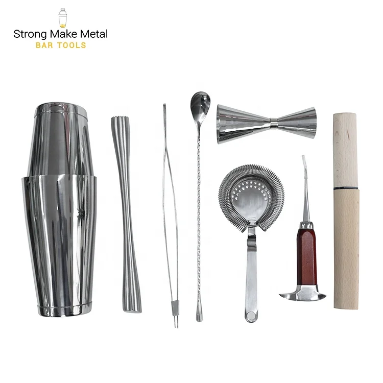 Профессиональные пользовательские Серебряный адвокатское сословие нержавеющей стали набор инструментов 9 шт портативный подарок дорожная Бармен Комплект со складной холщовый мешок