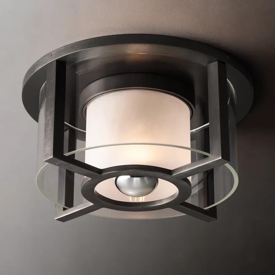 Flushmount Collection Vintage Round Decoration Art Home Brass Ceiling Light Fancy Glass Led Ceiling Lamp