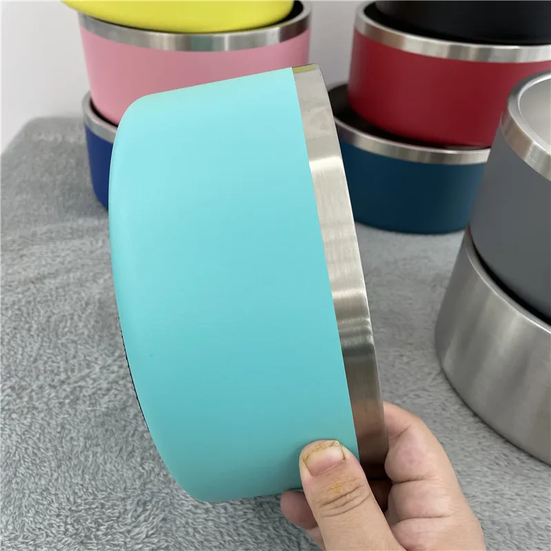 С двойными стенками 304 нержавеющая сталь 64oz собаки кошки животные пищевой контейнер для воды блюдо миска с резиновым основанием собак