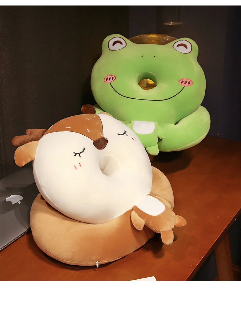 Hot Sale Super Soft Simulation Frog/Elk/Bee Nap Pillow Special Neck Protection Cute Animal Shape Pillow for Students/Workers Nap