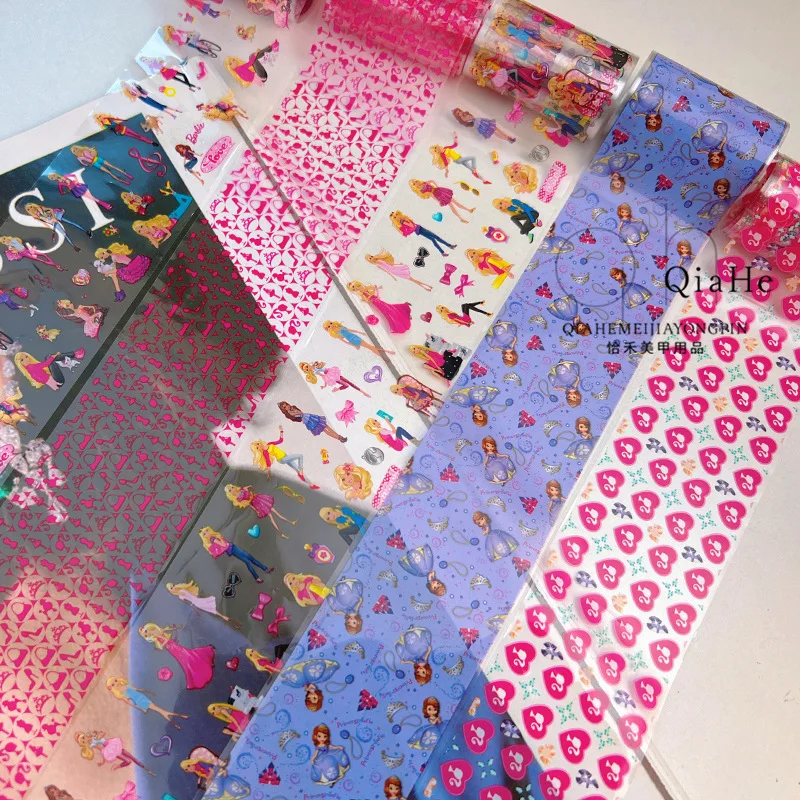 1 Box Fashion Doll Nail Stickers Cute Girls Pink 3D Laser Gradient Nail Transfer Foil Paper Sticker Ornaments Accessories Gifts