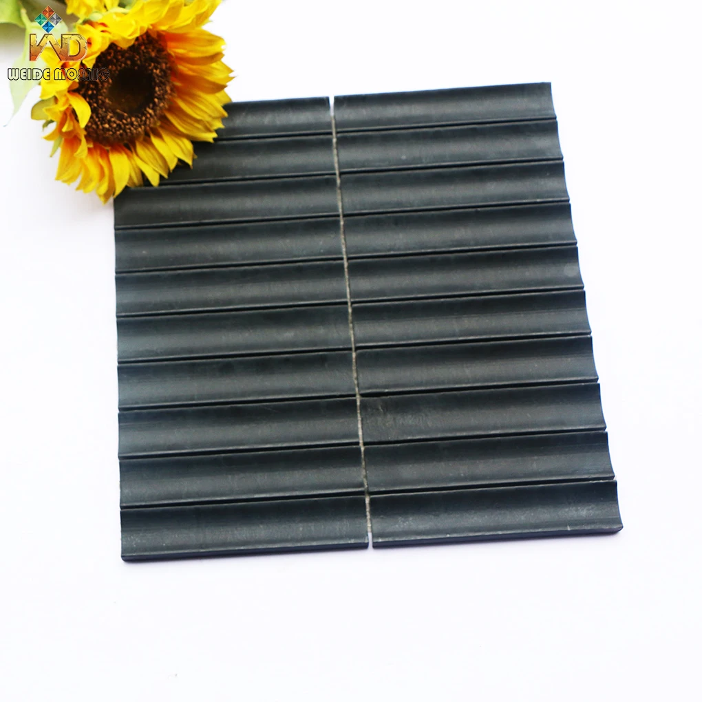 Fillister black marble tiles 3D long strip wall  bathroom kitchen backpanel nero margiua stone mosaic tile