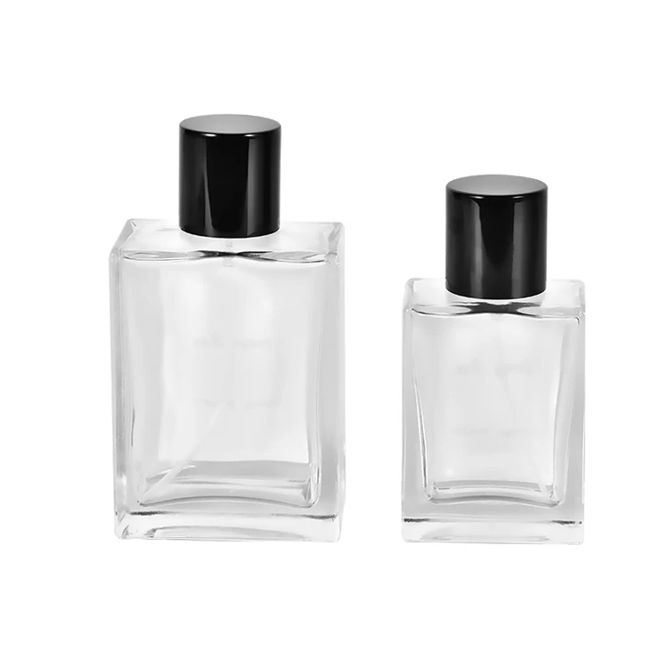 Wholesale Square Glass Perfume Bottle Flat 50ml 100ml Clear Perfume Bottle With Spray Lid