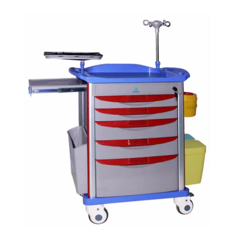 Nursing Emergency steel hospital medical trolley with brake with disposable lock