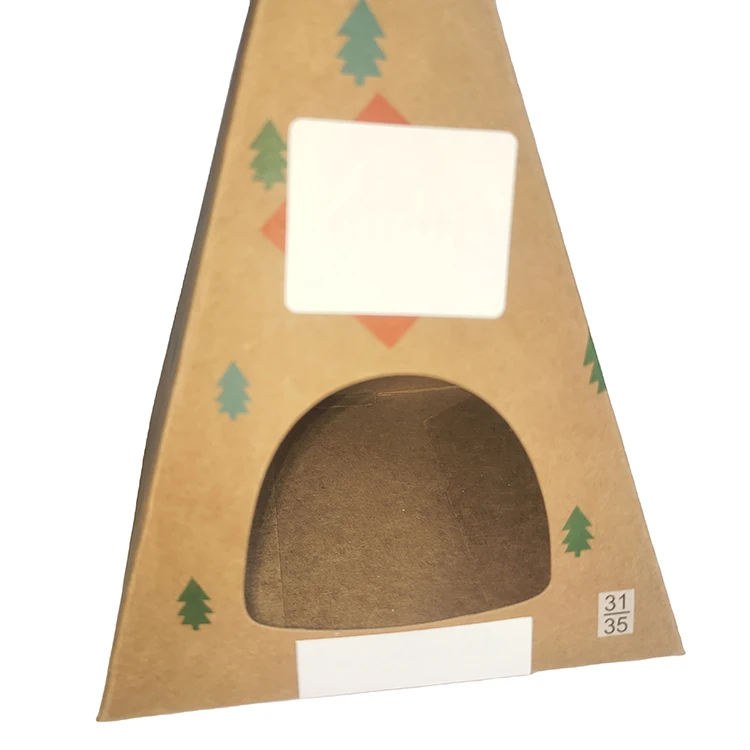 New arrival custom design folding kraft paper box gift packaging triangle box with handle