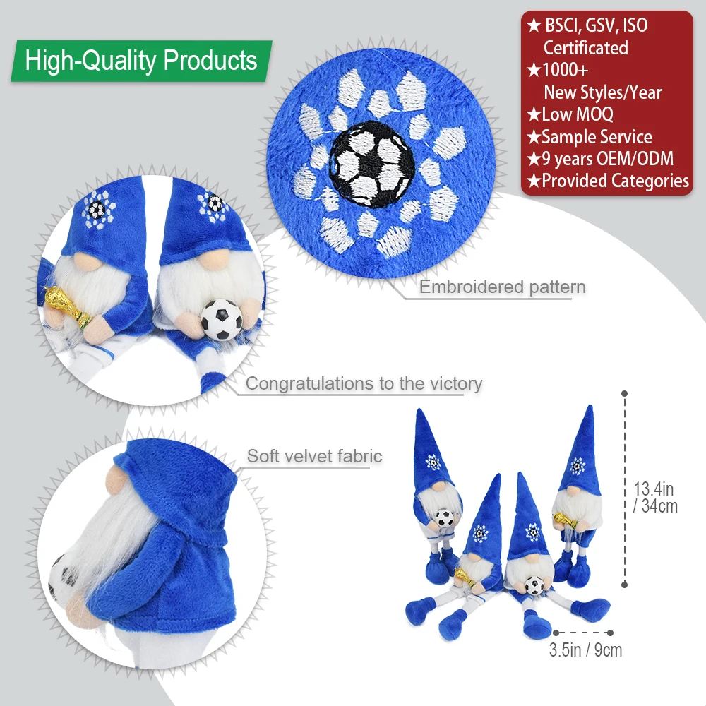 New Blue Gnomes Plush Swedish Tomte Soccer Gnomes Football Sport Gnome Gonk With Champion Trophy