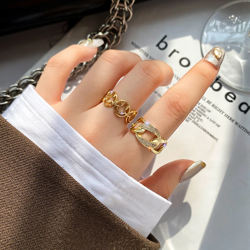 
Fashion Adjustable Rings 925 Sterling Silver 14K Gold Plated Smiling Face Diamond Rings Set Creative Punk Jewelry Party Gifts 