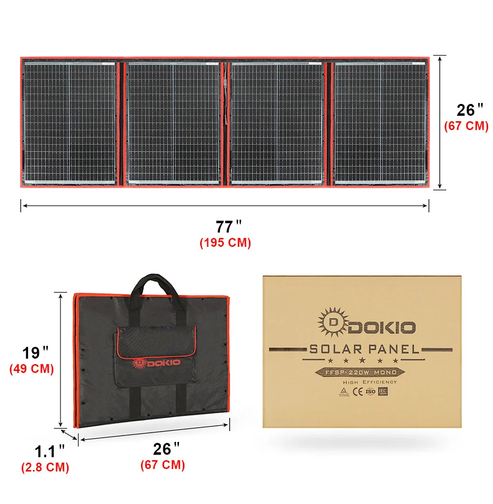 Dokio Portable Solar Panel 220W Foldable Solar Panel To Charge Solar Generator