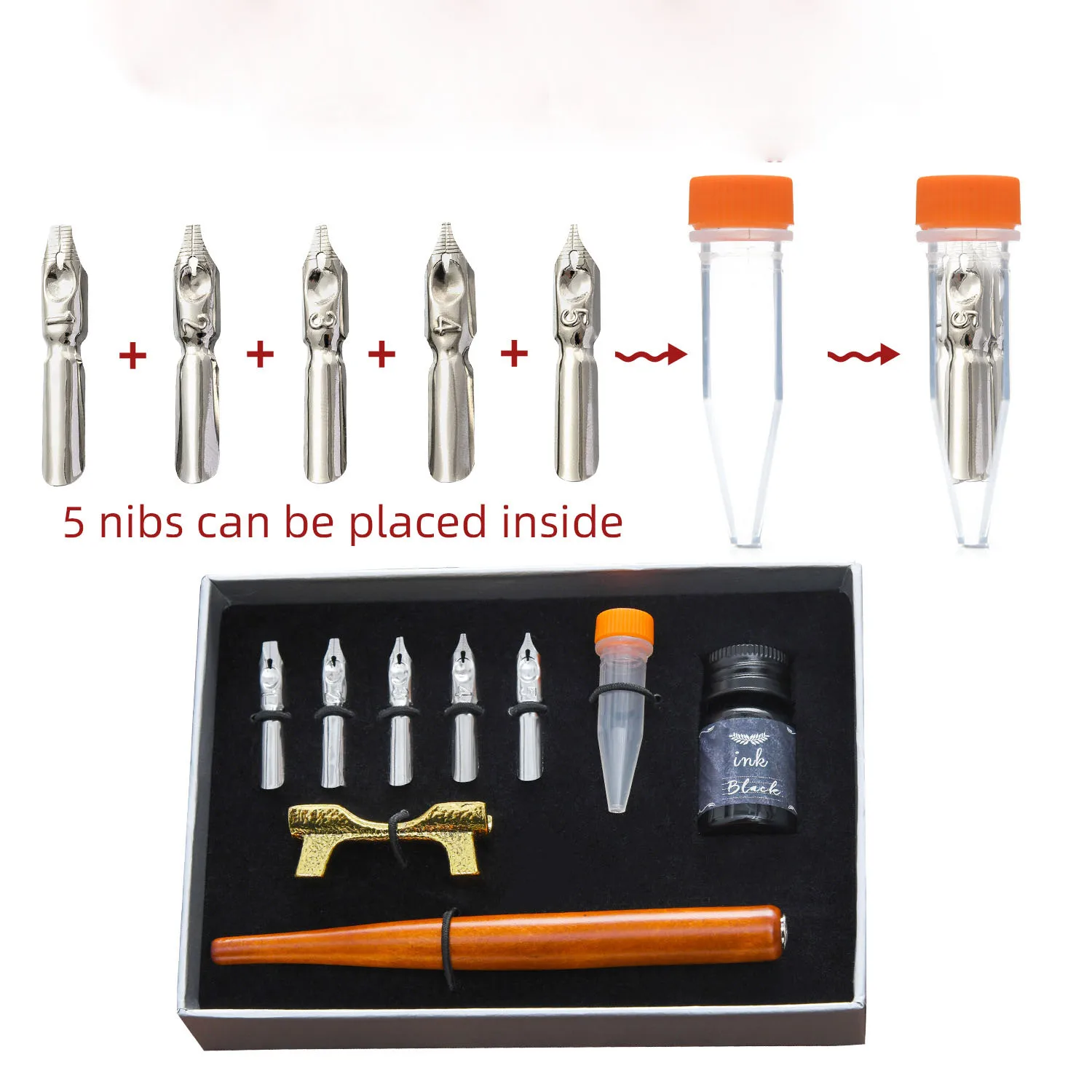 Factory Customised Logo Black And Gold Flex Dip Nib Metal Stainless Steel Fountain Pens Luxury For Business Gifts