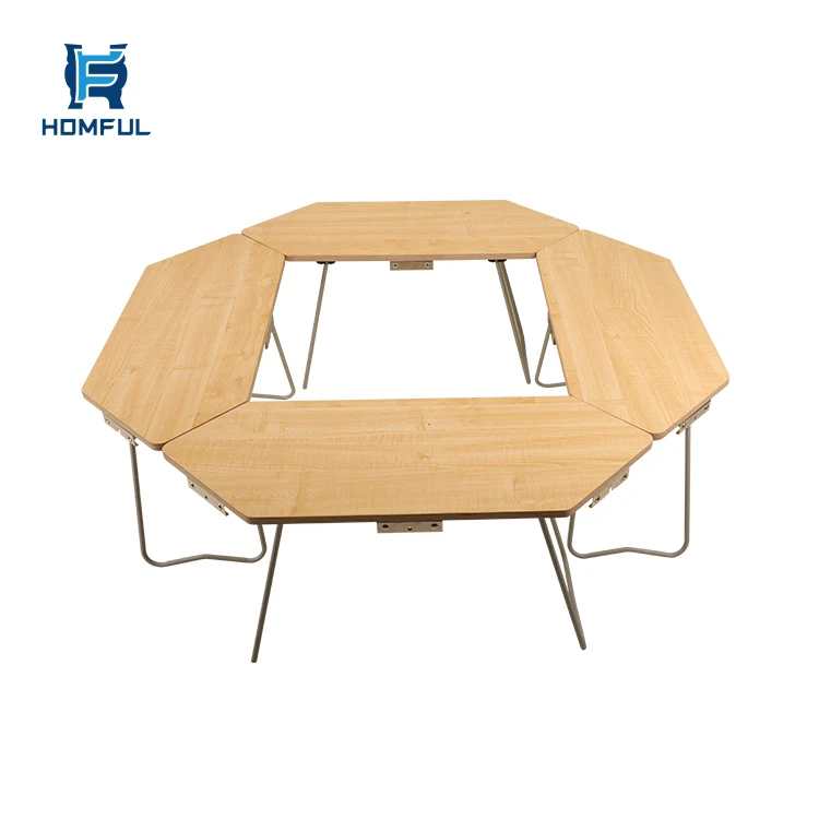 HOMFUL Wholesale Outdoor Stainless Steel Maple Plywood Portable Folding Stitching Camping Wood Table