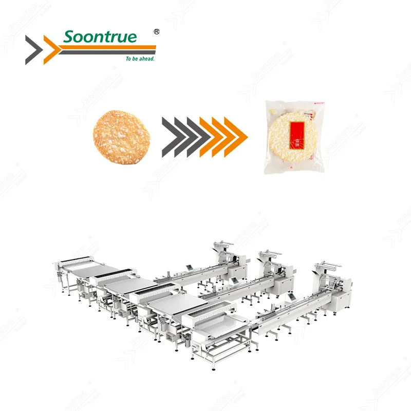 Professional customization auto rice cracker biscuits waffle flow packaging machine system line