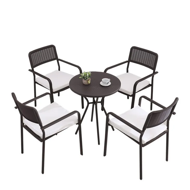 Outdoor Metal Frame rattan chair ABS plastic table tempered glass table outdoor chairs