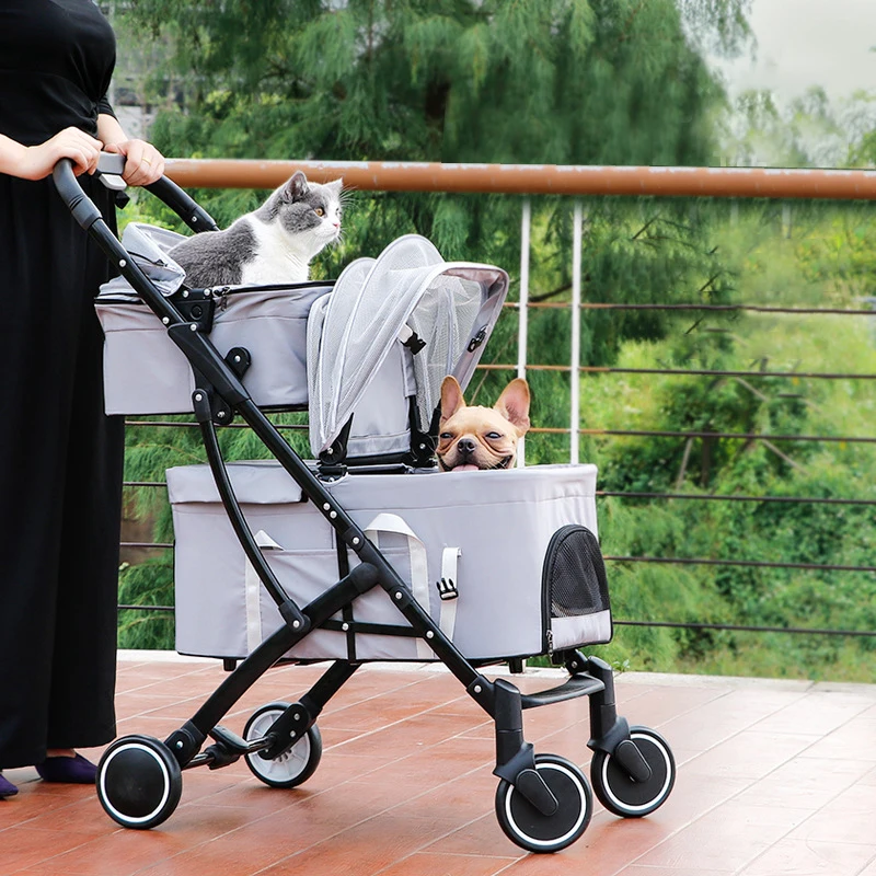 Pet Twin Double Stroller Cat Dog Foldable 4-Wheel Travel Carrier