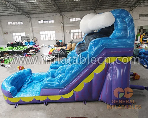 Big bule  wave water slide Children Cheap Tropics Palm Tree Adult Kids Commercial  Inflatable Water Slides Pool For sale