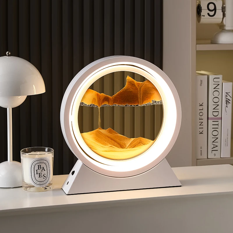 Hot Sale Moving Sand Art Picture Round Glass 3 D Hourglass Light 10 inch Colored Painting Sand Art Decor
