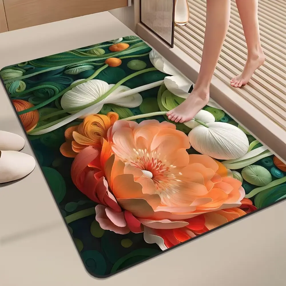 CF custom 3D flower rubber quick dry non anti slip absorbent diatomite bathmate floor mat bathroom shower bath rug mats