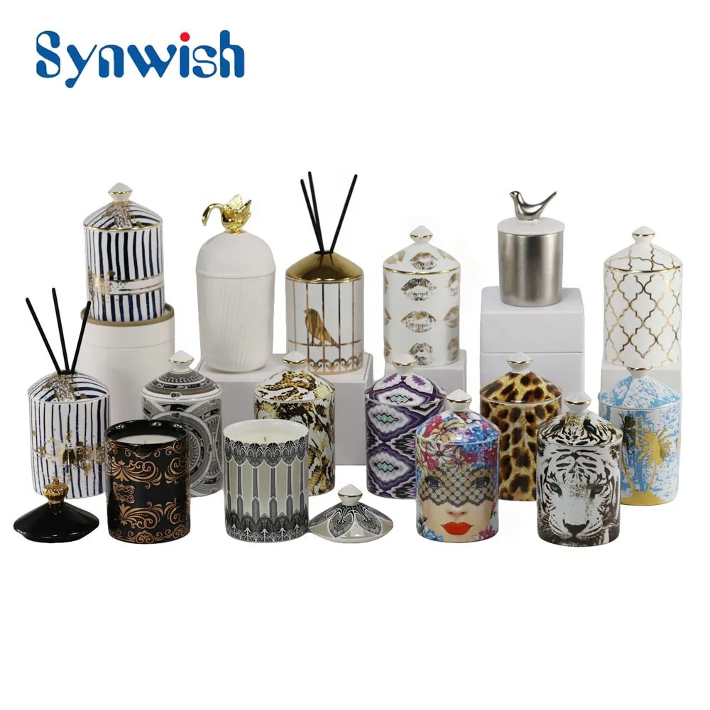 Synwish Wholesale Nordic Custom Luxury Ceramic Candle Jars Aura Porcelain 350g Candle Vessels for Candles with Lids
