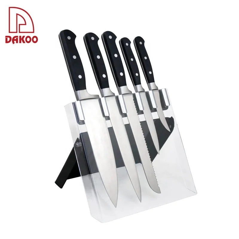 kitchen chef knife set stainless steel design With Folding Acrylic Holder