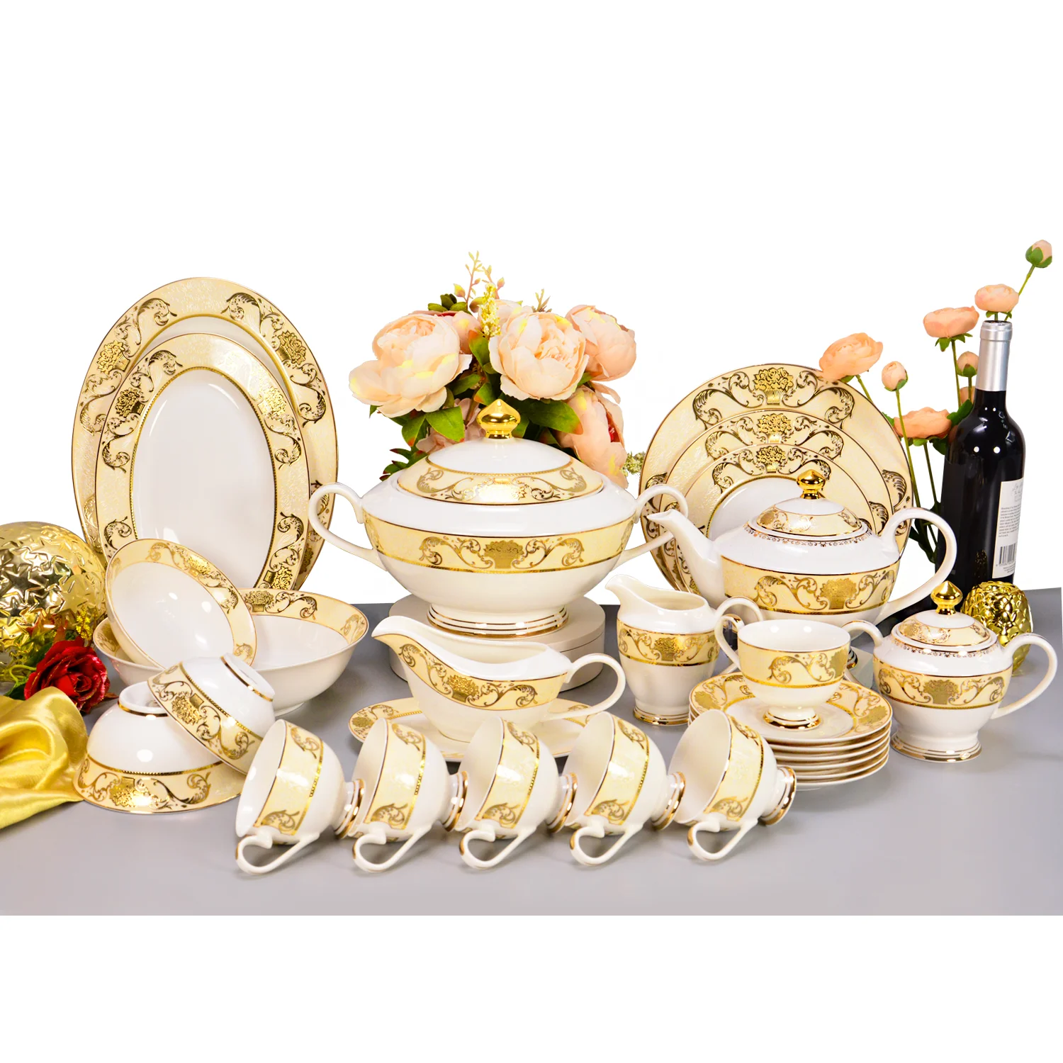luxury  embossed gold tableware royal style bone china dinnerware  porcelain dinner sets