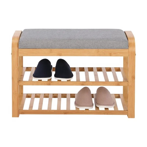 ZB BSCI Factory 3-Tier Bamboo Shoe Rack with Seat Entryway Hallway Living Room Wood Shoe Bench Storage