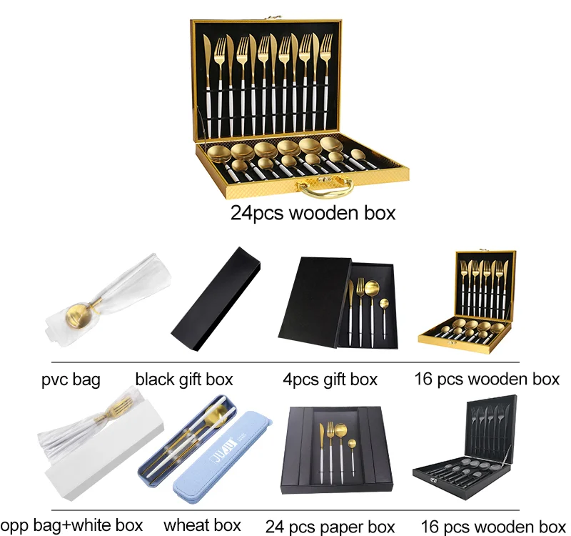 304 Restaurant Flatware Gold Laser Premium Pvd Coating Sets Christmas Stainless Steel Cutlery Set