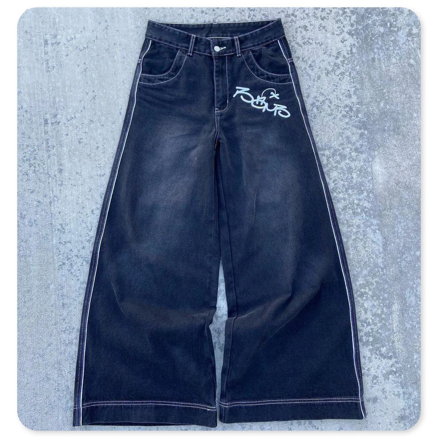 Custom Streetwear Logo Loose Wide Leg Denim Pant Twill Fabric Embroidered Y2k Baggy Pants