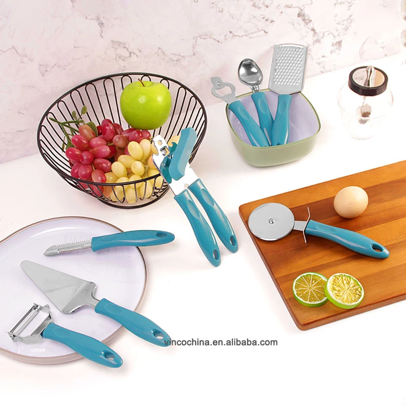 NEW arrival 2024 customized stainless steel kitchen Accessories with plastic handle 8 Pieces Kitchen Gadget Set
