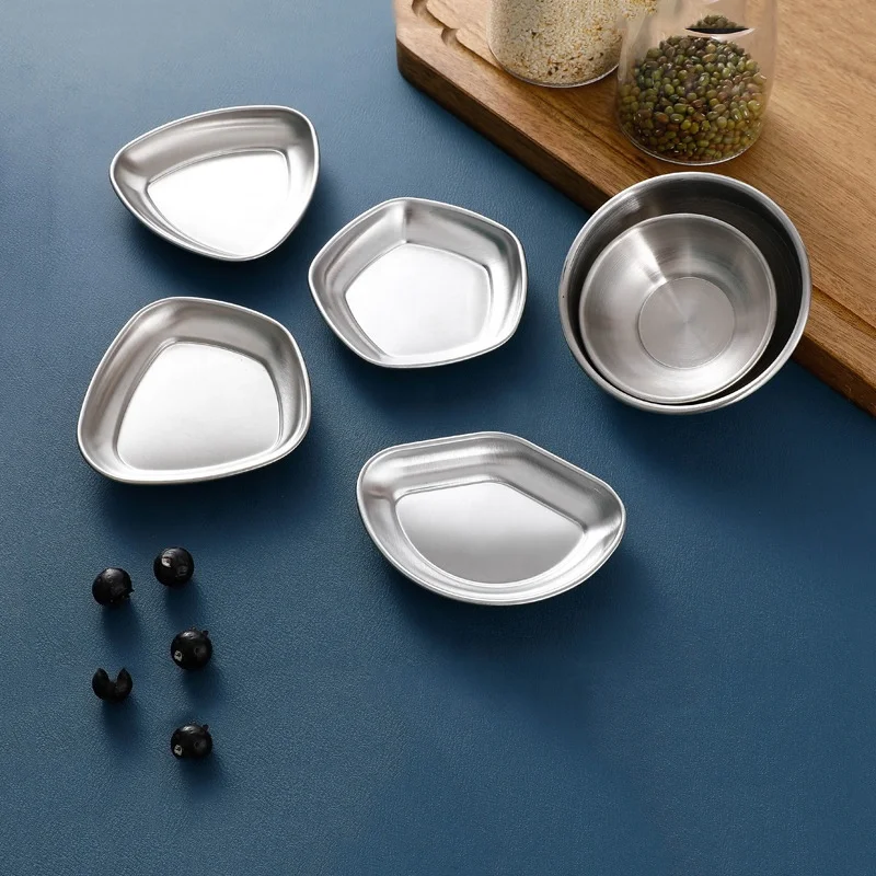 304 Stainless Steel Korean Seasoning Dish Japanese Sushi Soy Sauce Dish Mini Irregular Shaped Stainless Steel Serving Tray