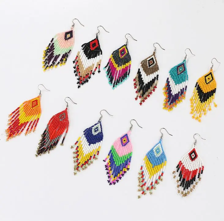 
Handmade Multicolor Bohemian Dom Beads Tassel Earrings Handmade Jewelry 
