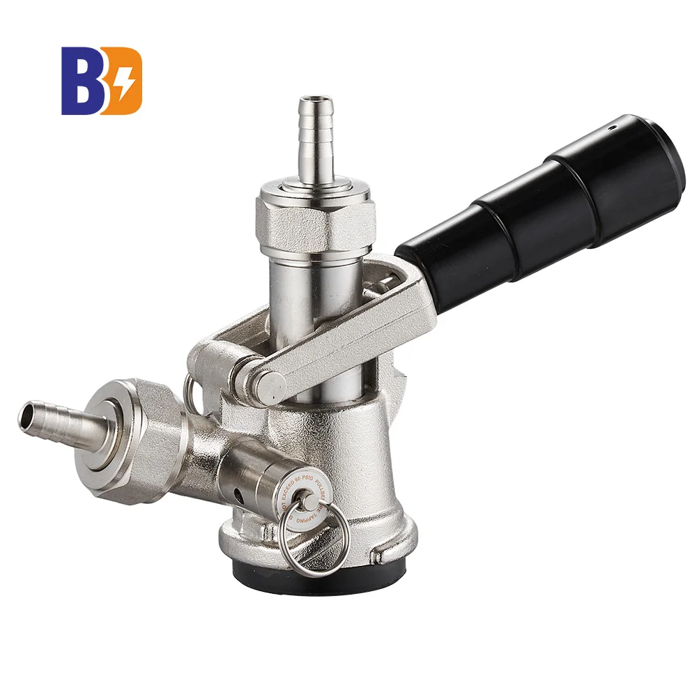 Metal Draft Beverage D System Beer Keg Coupler with Black Handle Pressure Relief Valve and Black Handle